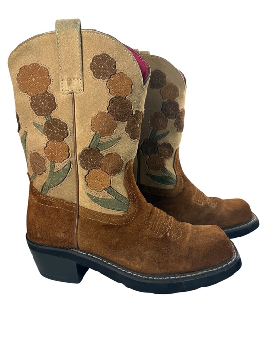 Ariat Shoes - Ariat Doll Baby Chestnut Floral Western Cowboy Boots Suede Square Toe Size 7.5B